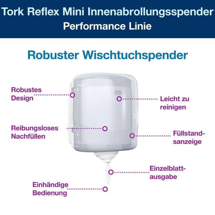 Tork Reflex Innenabrollspender – für M4, Kunststoff, Weiss, 255 × 331 × 239 mm