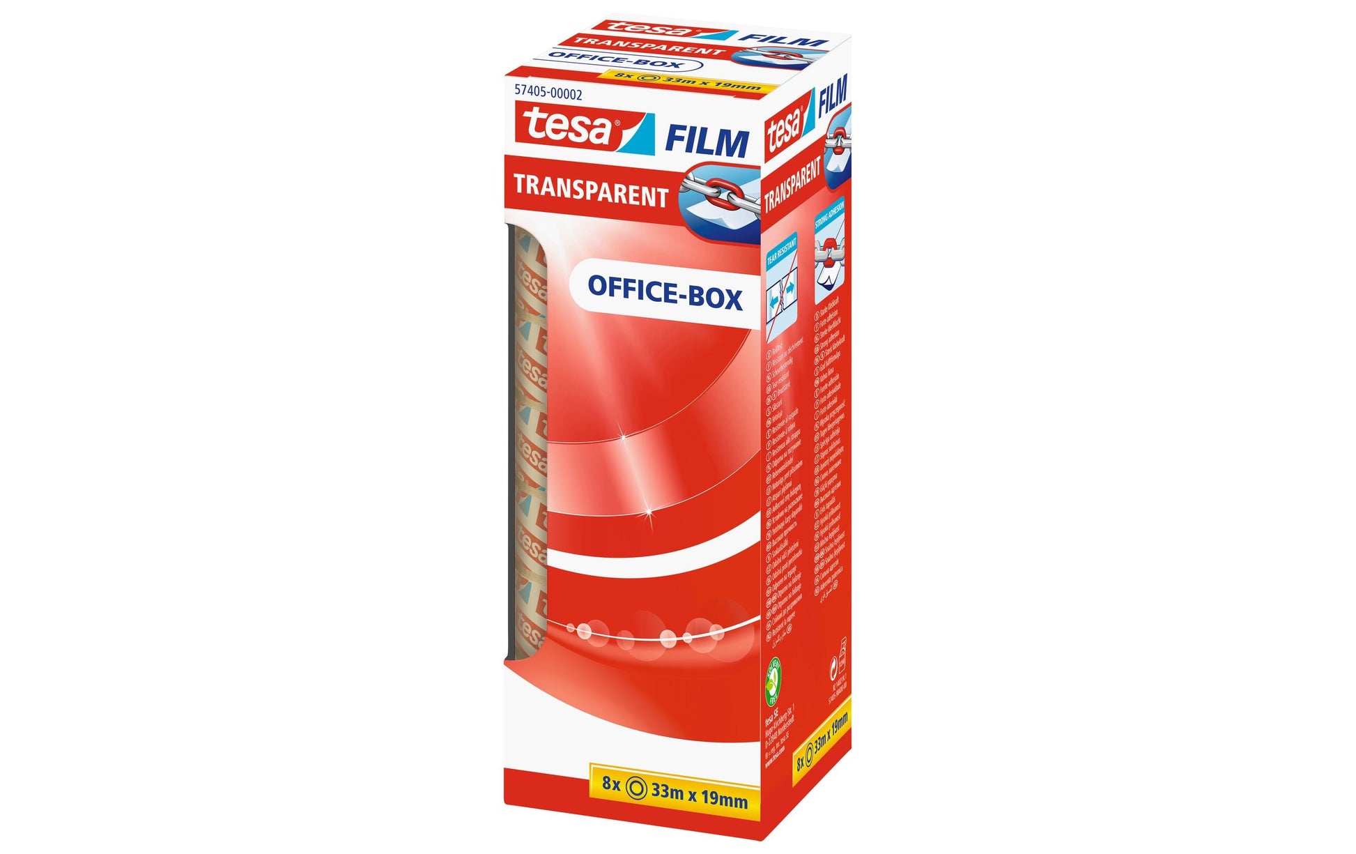 Tesafilm Klebefilm klar – 19 mm × 33 m, transparent, PP, UV-beständig, 8 Stück