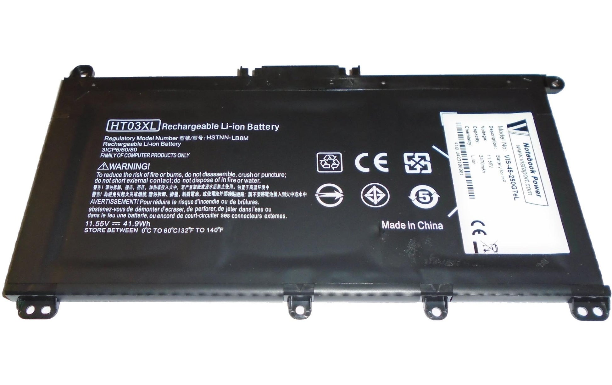 Vistaport Notebook-Akku – für HP 240/246/250/255/256 G7, 340/348 G5 – 40 Wh, 11,5 V (4 Zellen) – Schwarz