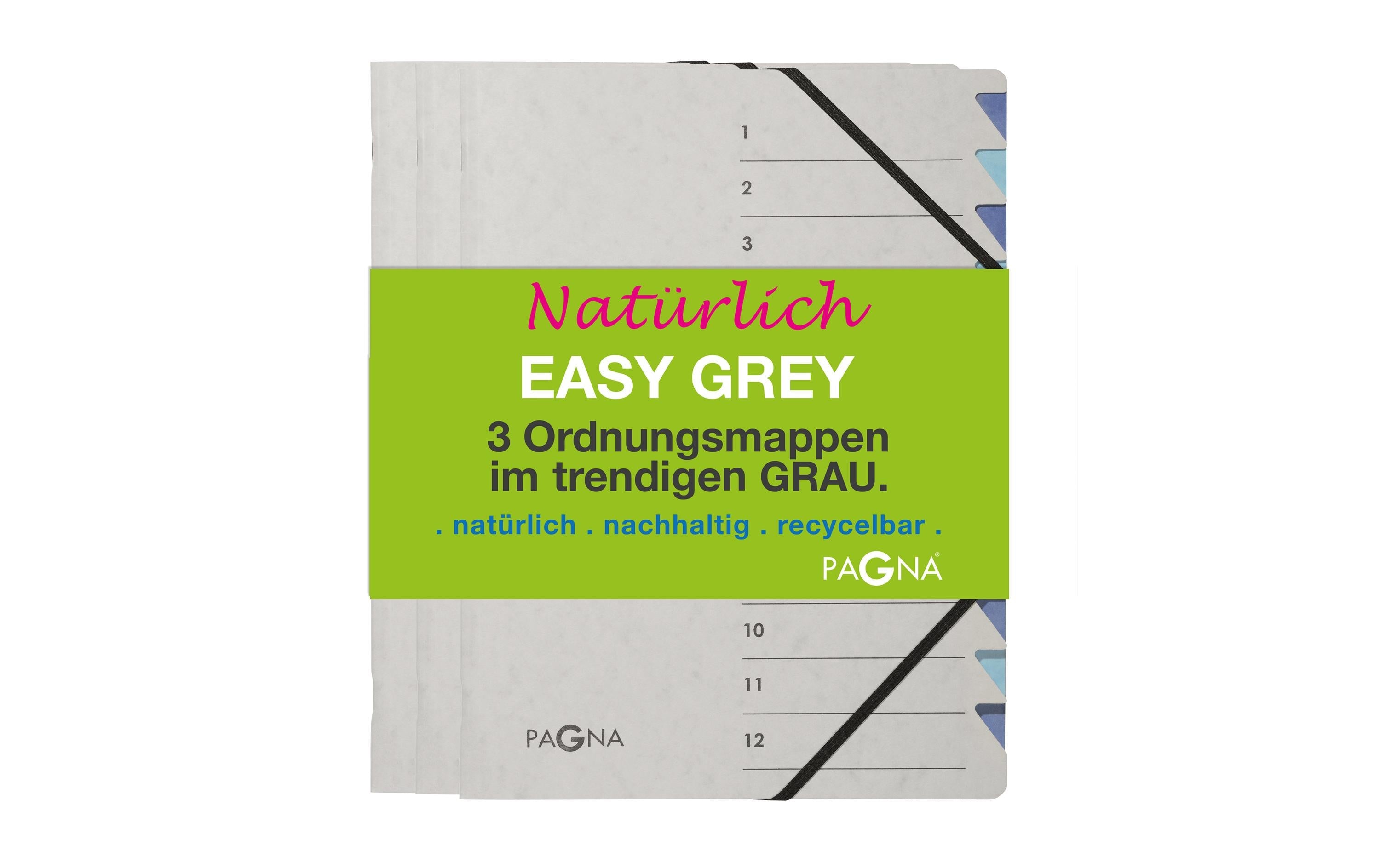 Pagna Fächermappe Easy Set – 12 Fächer, Karton, Blau, Lila, Orange, 3 Stk.