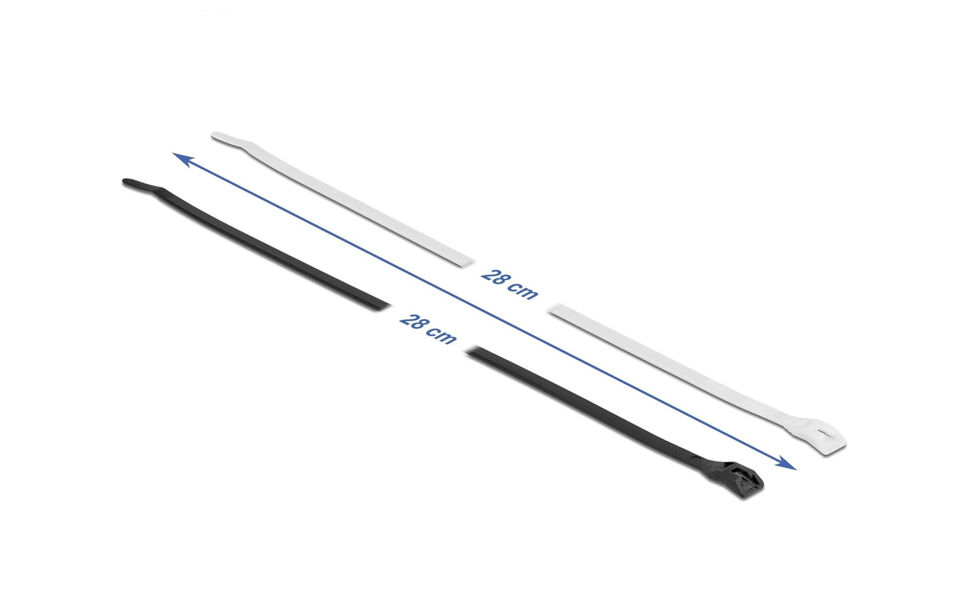 DeLOCK Kabelbinder mit paralleler Einführung, 4,6 mm × 0,28 m, Schwarz/Transparent, 100 Stück
