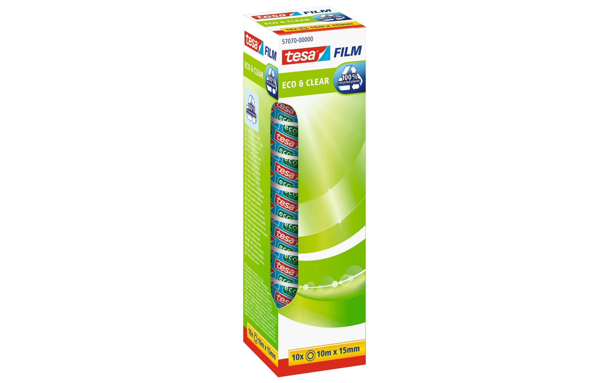 TESA 57070 Klebefilm klar – 15 mm × 10 m, transparent, Kunststoff, 10 Stück