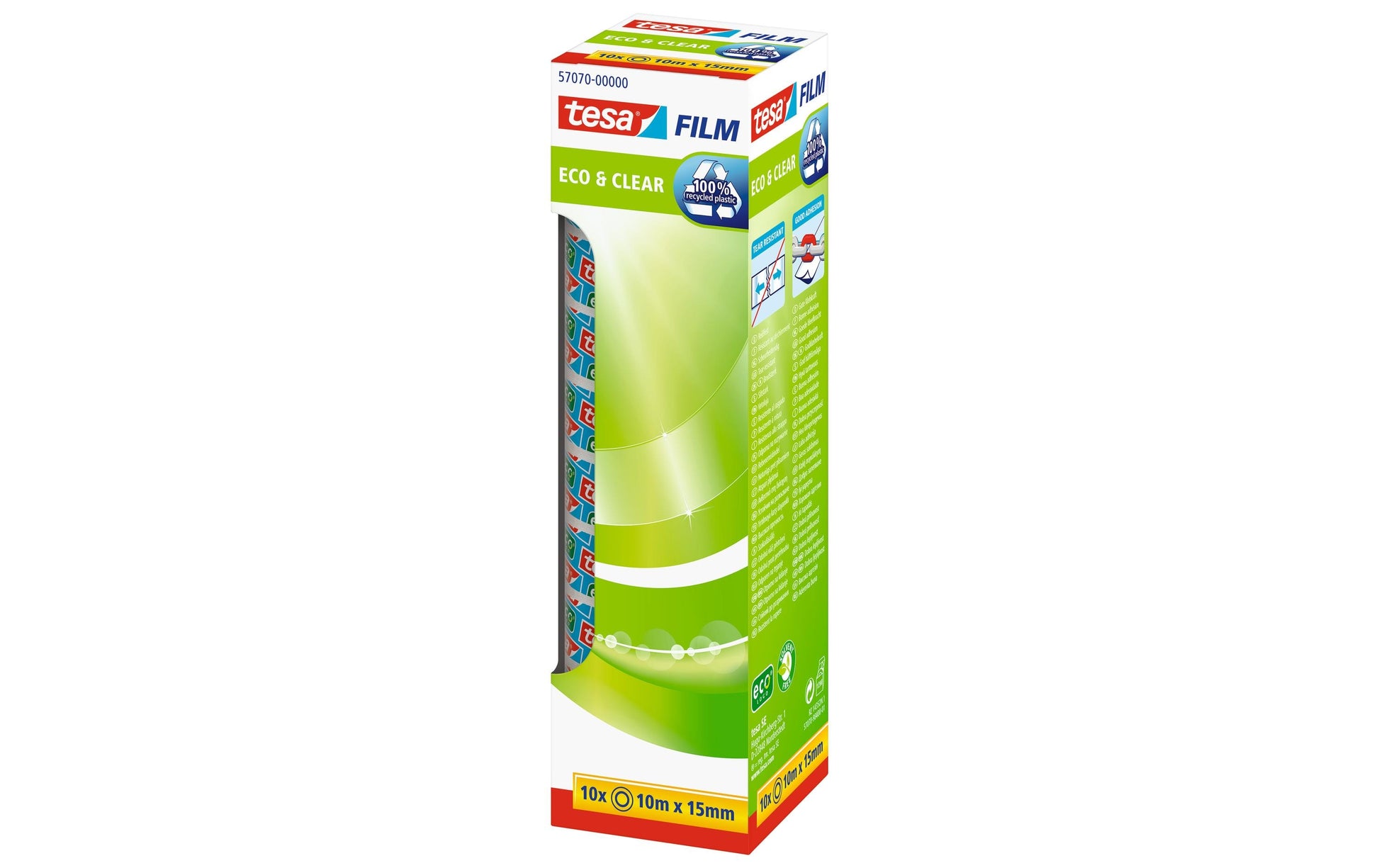 TESA 57070 Klebefilm klar – 15 mm × 10 m, transparent, Kunststoff, 10 Stück