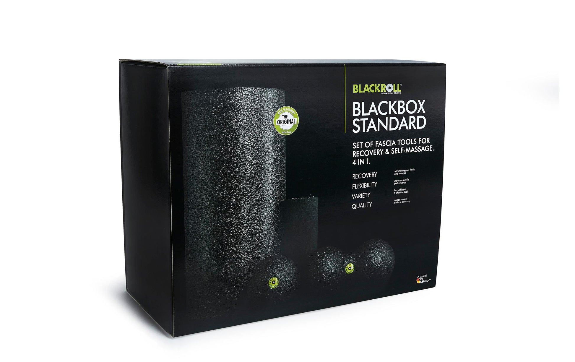 Blackroll Faszien-Set Black Box – Standard, Ball 8 cm, Duoball 8 cm, Übungs-DVD – schwarz