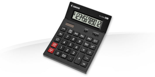 Canon Tischrechner AS-2200 – 12-stellig, LCD, Prozent/Rundung, Solar + Batterie, Schwarz