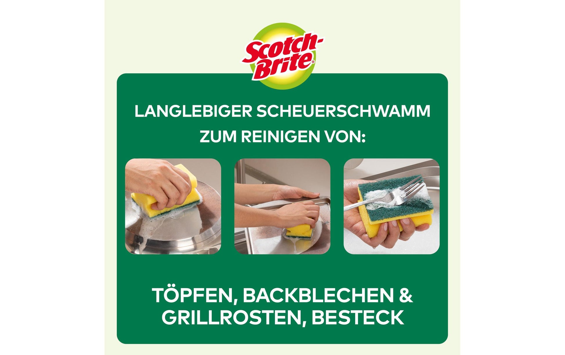 3M Schwamm Classic – Kunststoff, 9 × 4,5 × 7 cm, gelb, für Metallbehälter, Pfannen, Gartengeräte, 6 Stk.