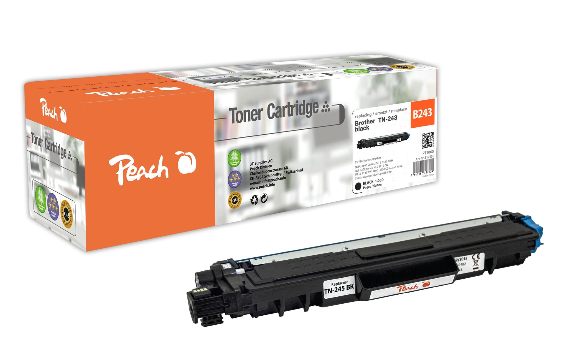 Peach TN-243BK Schwarz Toner – Kompatibel – 1'000 Seiten – für Brother DCP-L3500/DCP-L3510/DCP-L3517 usw.