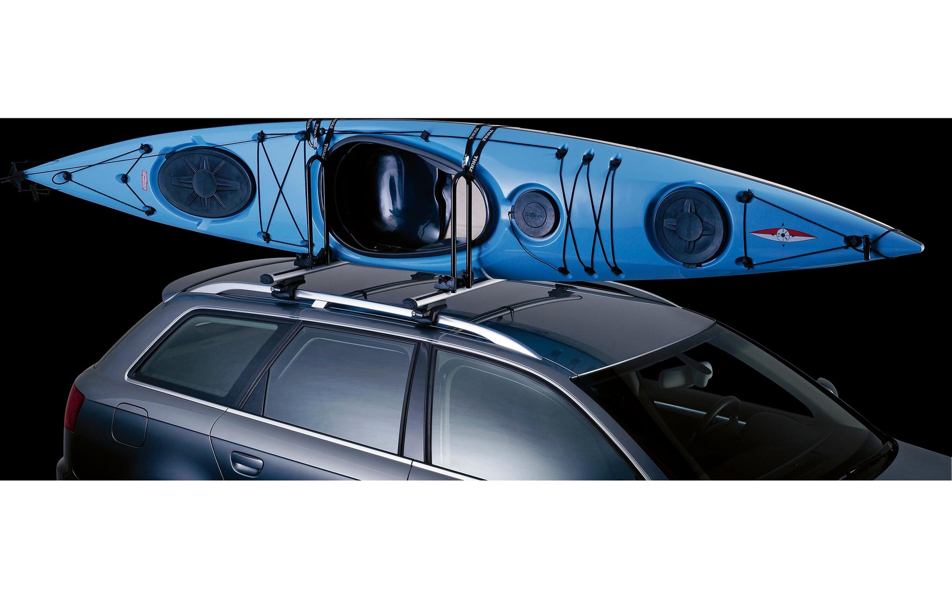 Thule Kajakhalter – abschliessbar, 2 Gurte – für Thule Dachträger SlideBar/WingBar/SquareBar – schwarz