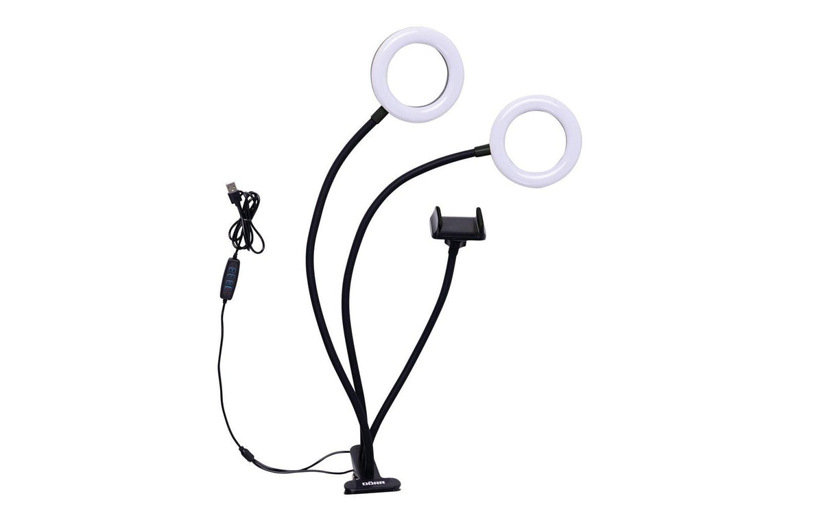 Dörr LED Selfie Ringlicht Bi-Color – 200 lm, 3800–6800 K, dimmbar, 40 LEDs, USB, Smartphone-Halter