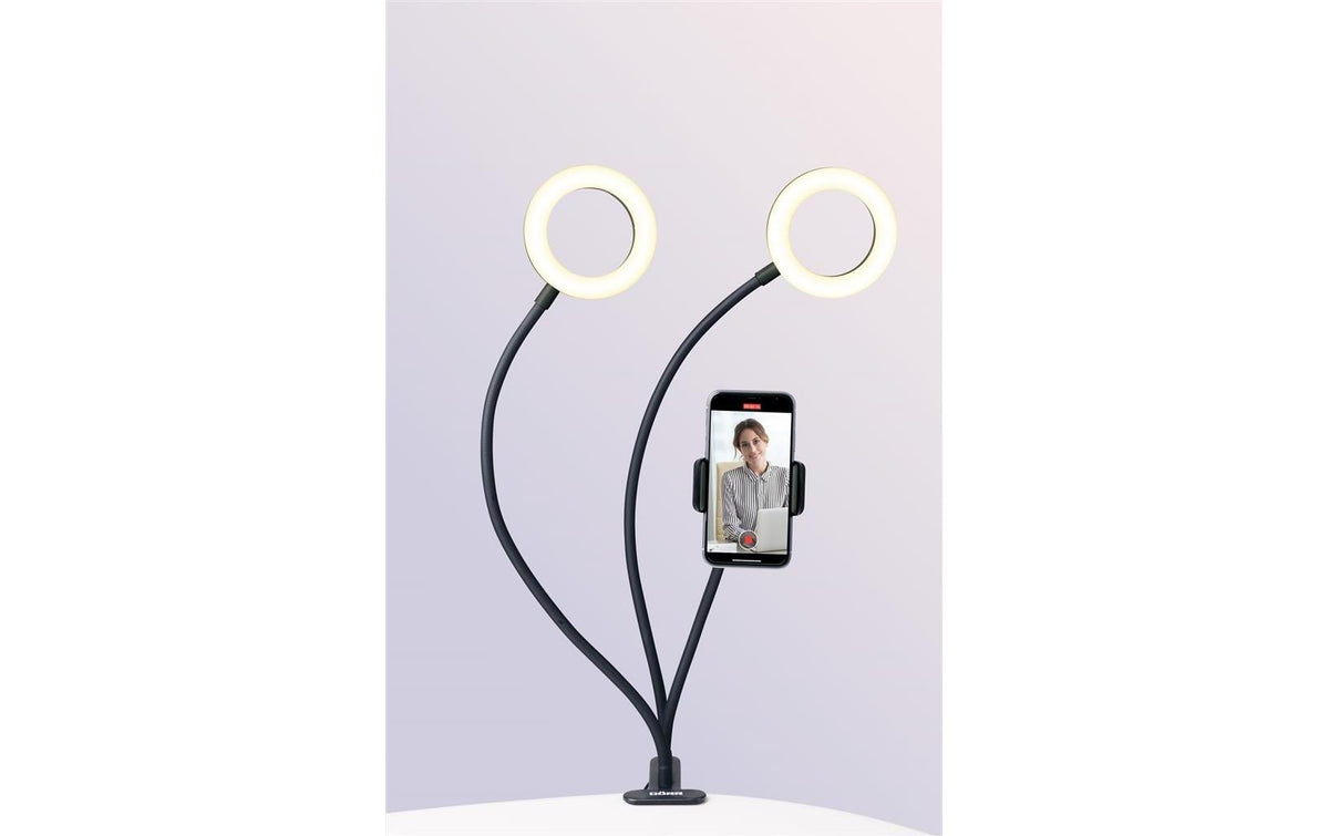 Dörr LED Selfie Ringlicht Bi-Color – 200 lm, 3800–6800 K, dimmbar, 40 LEDs, USB, Smartphone-Halter