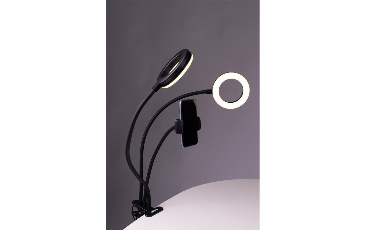 Dörr LED Selfie Ringlicht Bi-Color – 200 lm, 3800–6800 K, dimmbar, 40 LEDs, USB, Smartphone-Halter