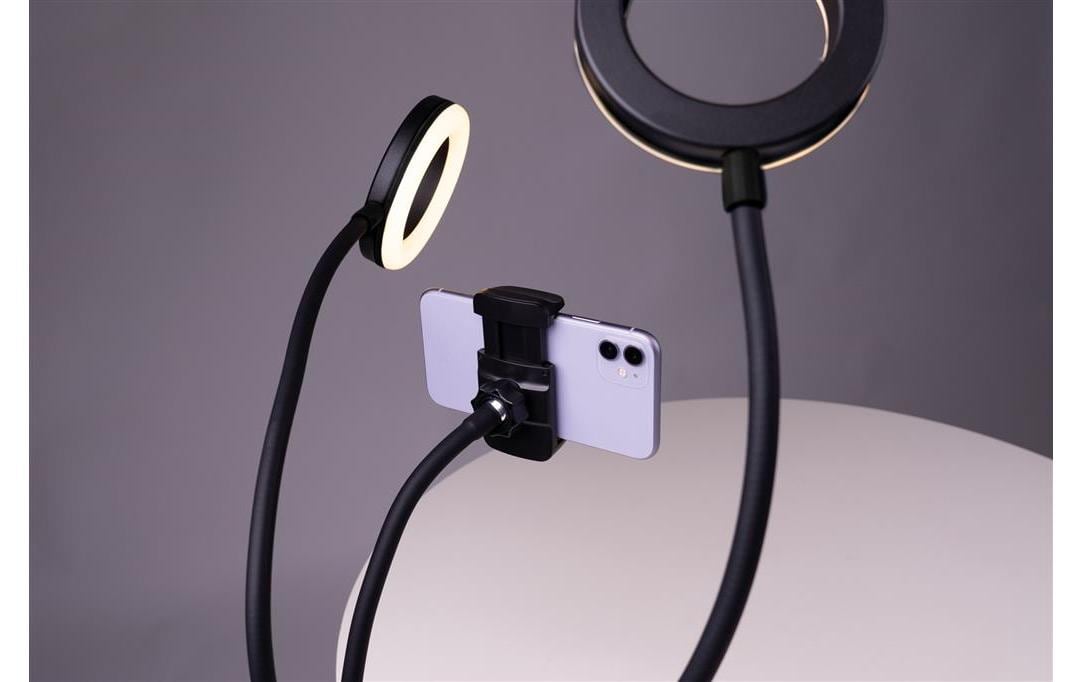Dörr LED Selfie Ringlicht Bi-Color – 200 lm, 3800–6800 K, dimmbar, 40 LEDs, USB, Smartphone-Halter