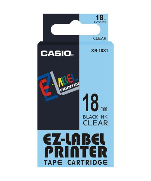 Casio Schriftband – 18 mm × 8 m, transparent, schwarz