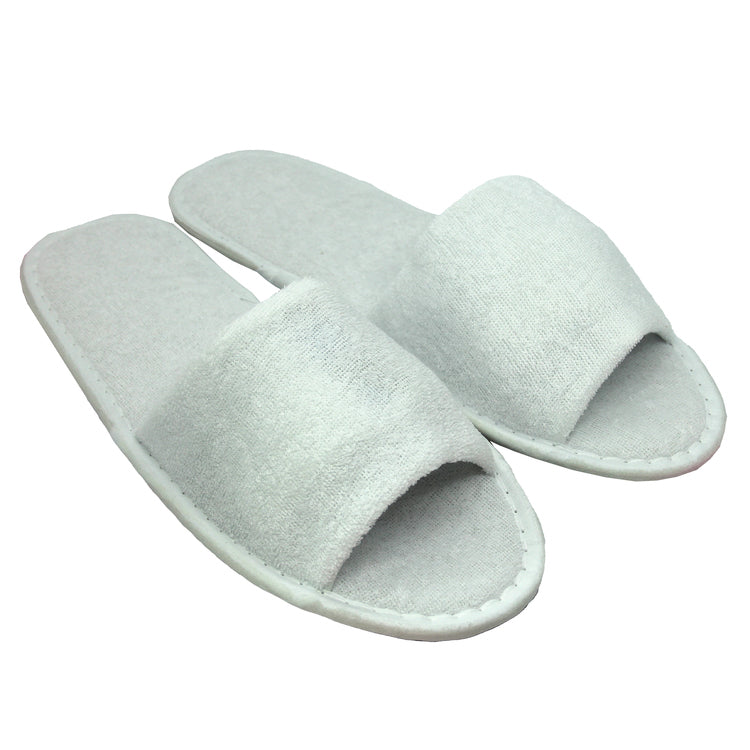 Standard Slipper – offen, 0,4 cm Fussbett – 31 cm – 100 Paar – weiss – Kunstfaserfrottee, EVA-Sohle