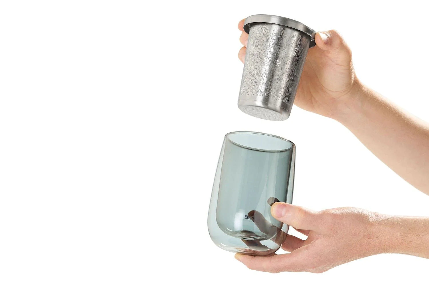 AdHoc Teeglas TK65 – 400 ml, Ø 10,0 cm, Borosilikatglas/Edelstahl, mit Deckel, doppelwandig