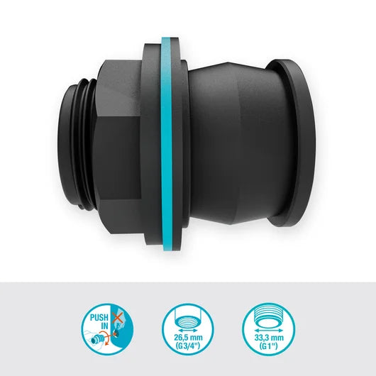 Gardena 9095-20 Tankverbinder Plug IN – Schlauch Ø 33,3 mm – für Wasserhahn G1/G3/4 – Kunststoff