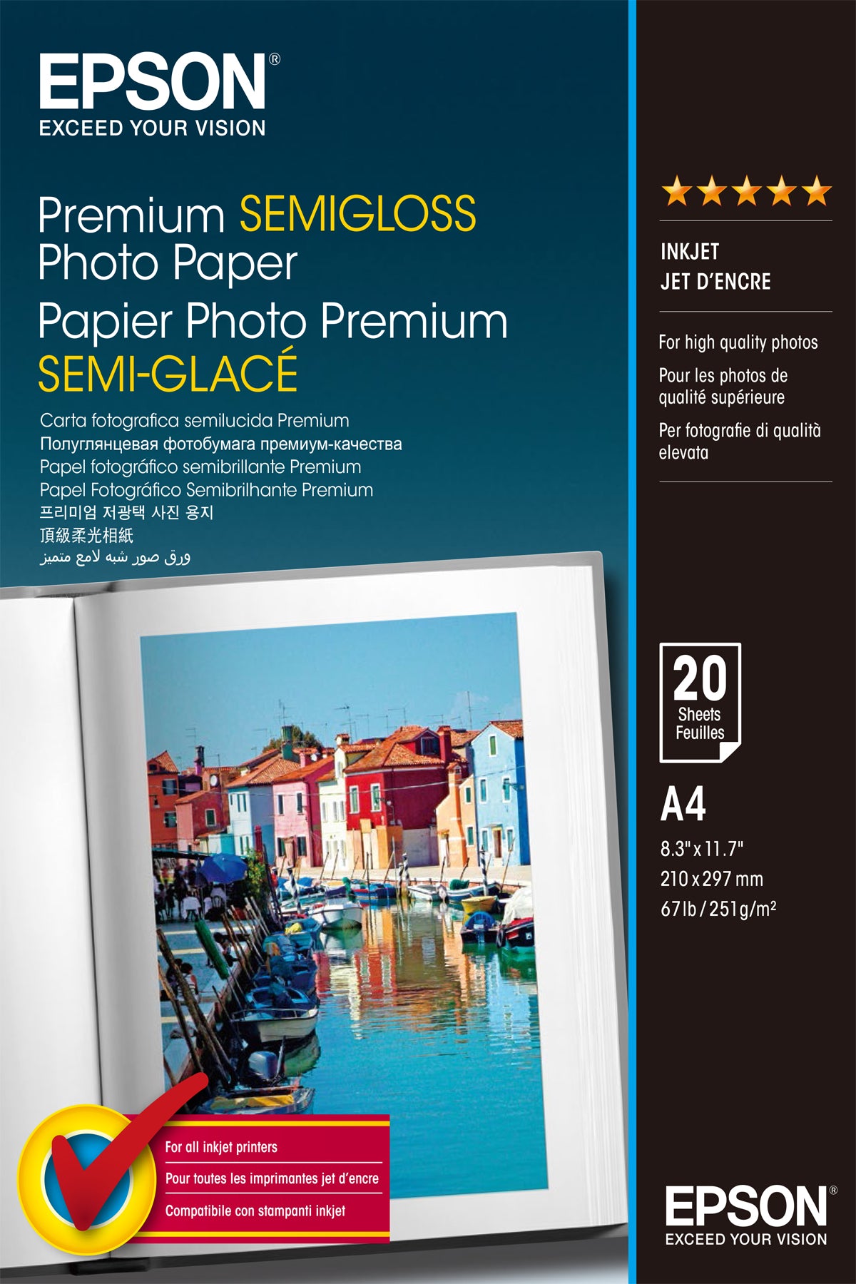 Epson Fotopapier – seidenmatt, A4, 251 g/m² – für Tintenstrahldrucker