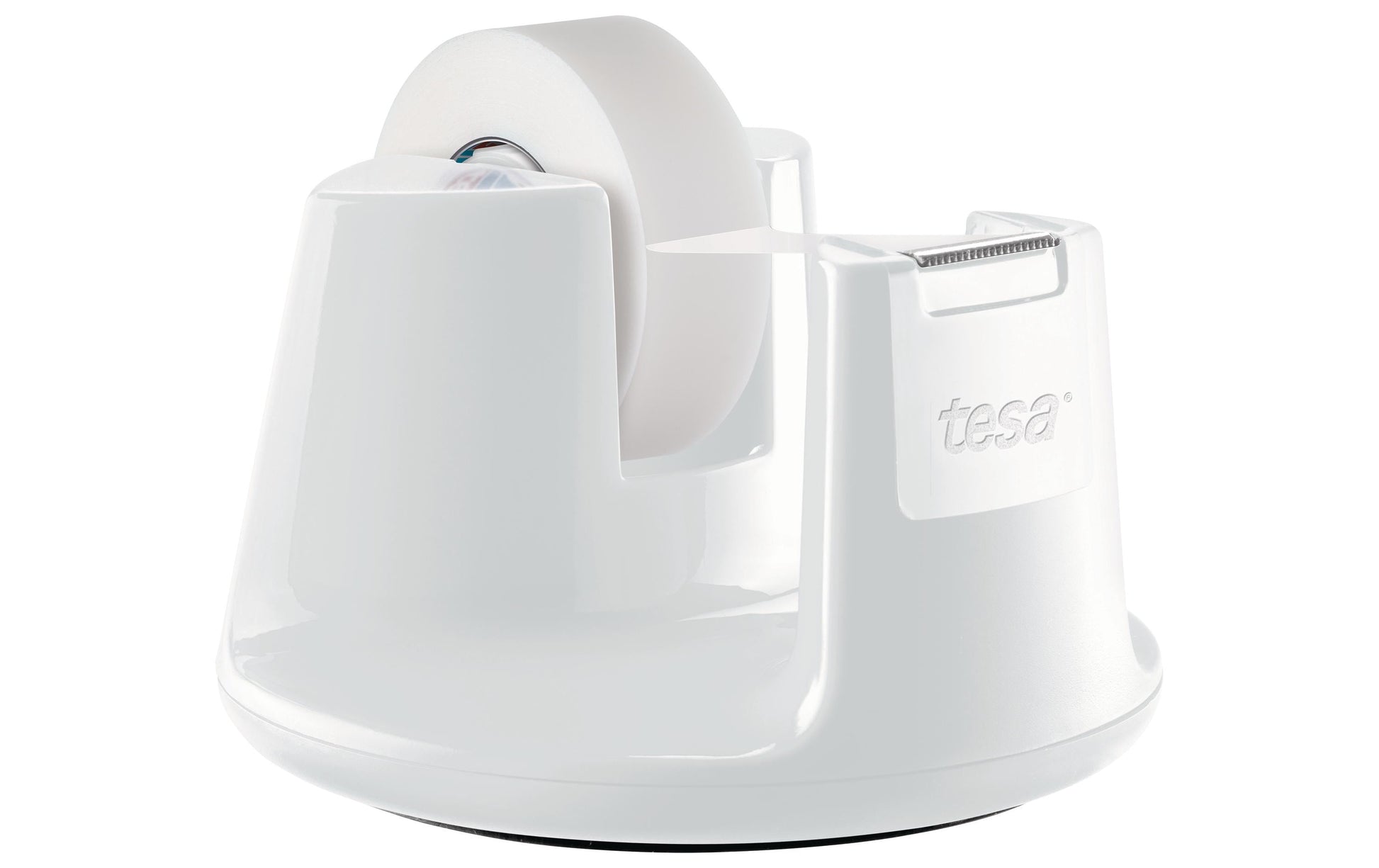 TESA Tischabroller EasyCut – für Klebeband bis 19 mm × 33 m, inkl. 1 Rolle 19 mm × 33 m, weiss