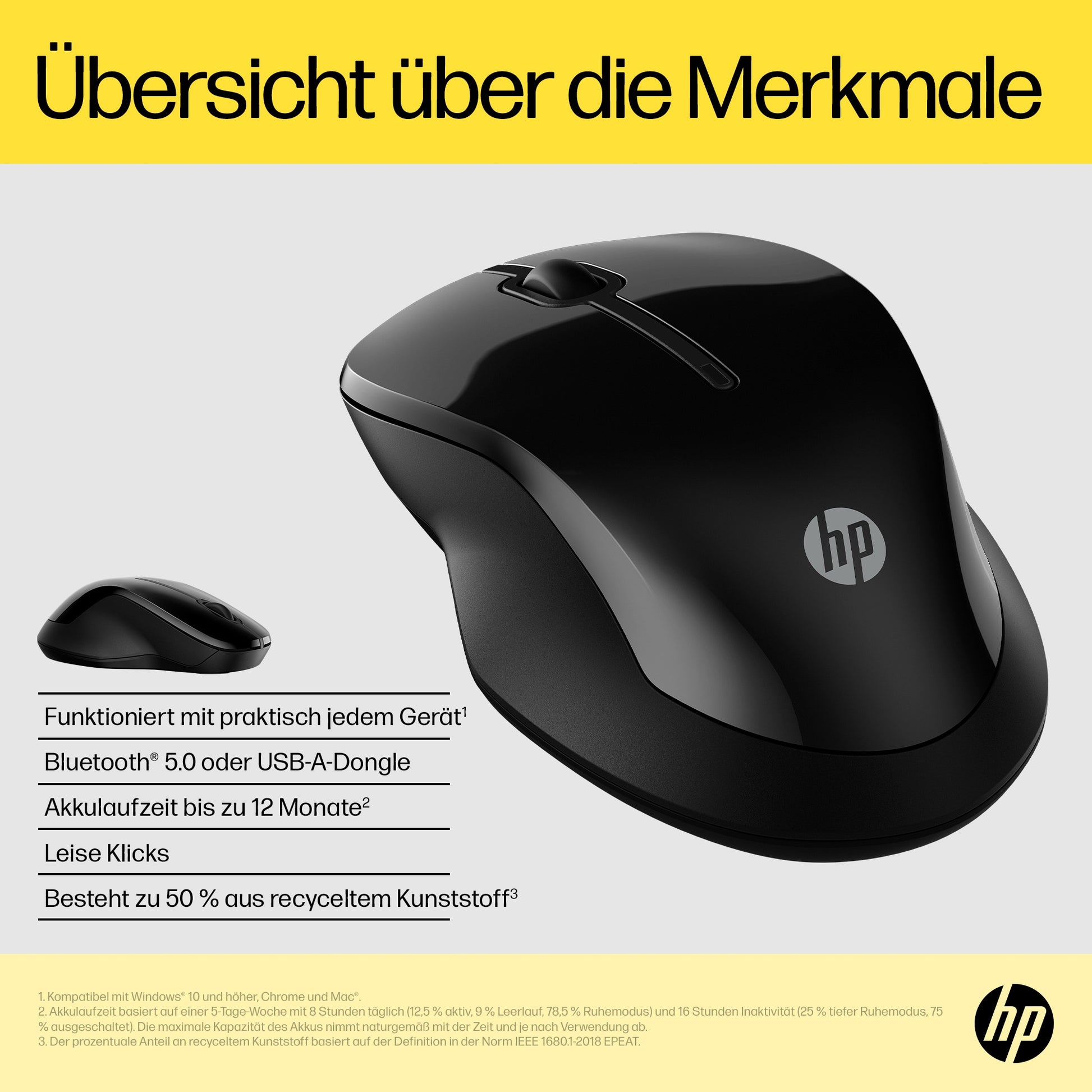 HP 250 Maus – kabellos, Bluetooth + 2,4 GHz