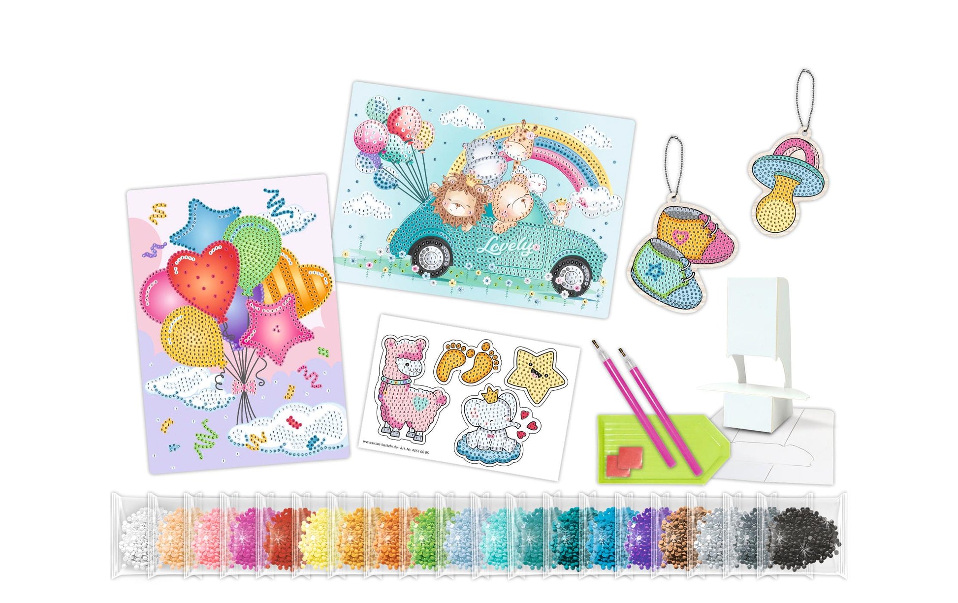 URSUS Diamond Painting Creativ-Set Lovely – 2 A5 Karten, 1 Stickerbogen – ab 8 Jahren