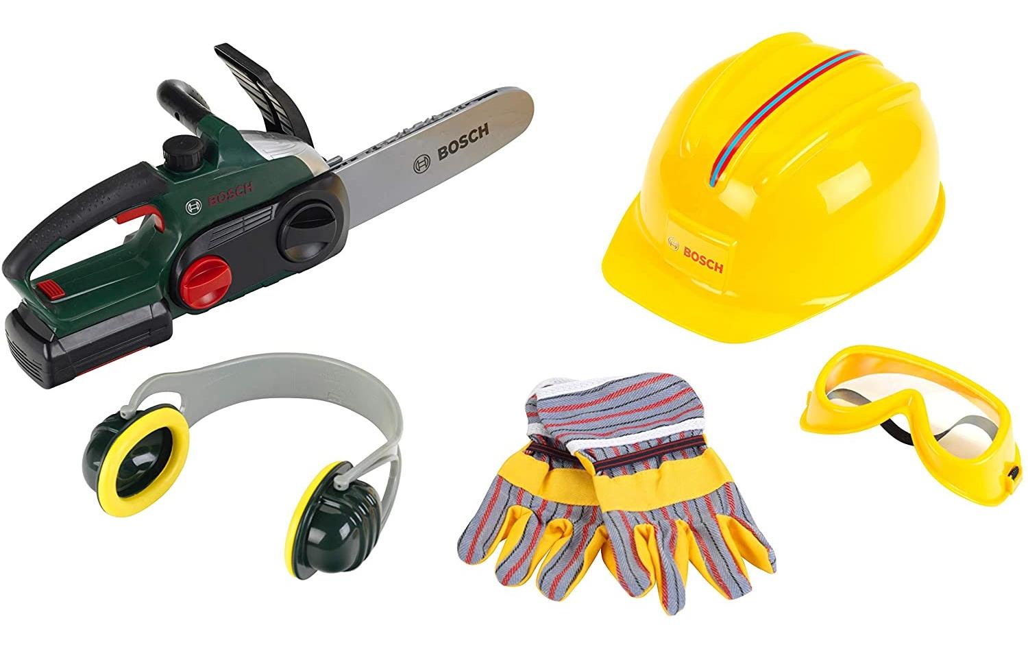 Theo Klein Kettensäge-Spielset – Handwerker – Geräuscheffekt, 37 cm – ab 3 J. – Kunststoff – Gelb/Grün