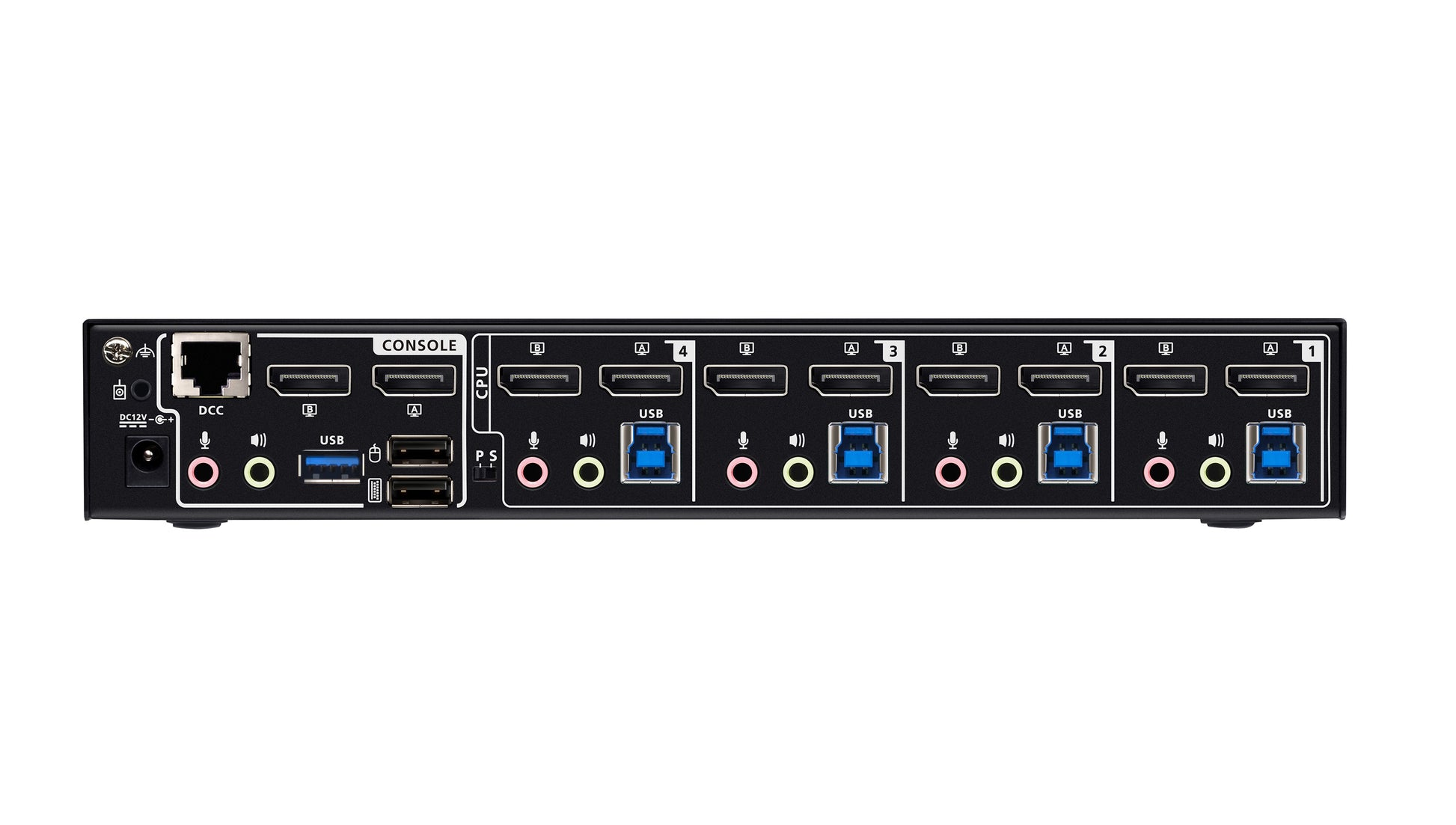 ATEN 4-Port DisplayPort Dual-View KVM-Switch – 7680 × 4320/60 Hz, USB 3.0-Hub, Audio