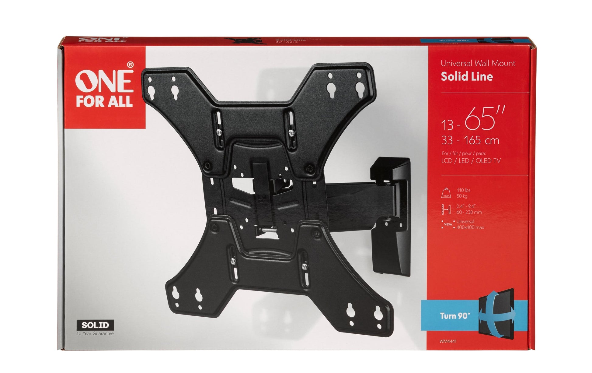 One For All Wandhalterung – Vollbeweglich – 13–65" – VESA 75×75–400×400 – bis 50 kg – SOLID TURN 90