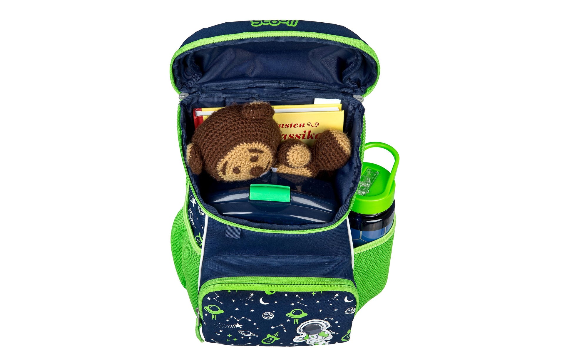 Scooli Kindergartenrucksack – Weltall – Grün/Blau – 20×19×13 cm – Recycelte Materialien