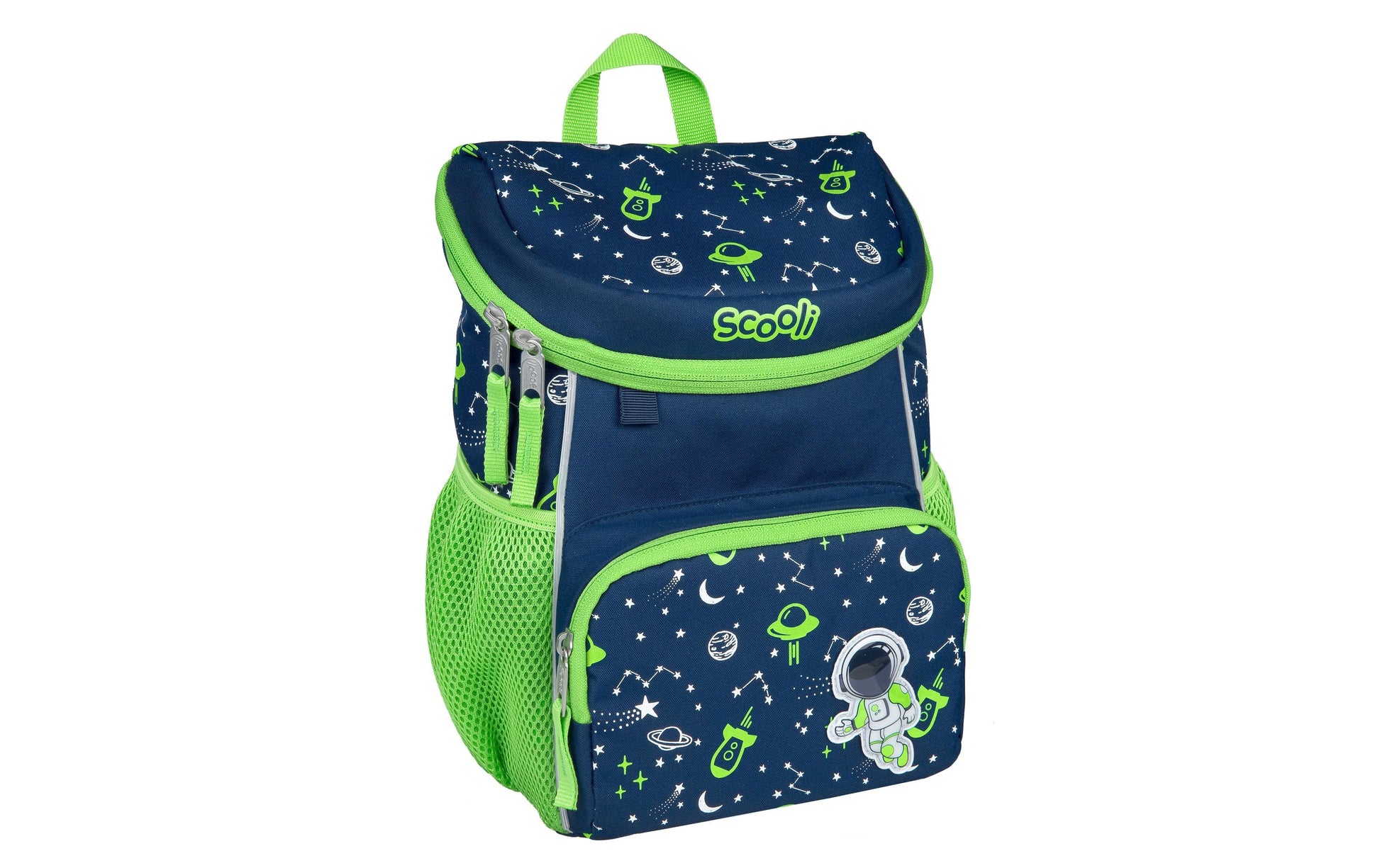 Scooli Kindergartenrucksack – Weltall – Grün/Blau – 20×19×13 cm – Recycelte Materialien