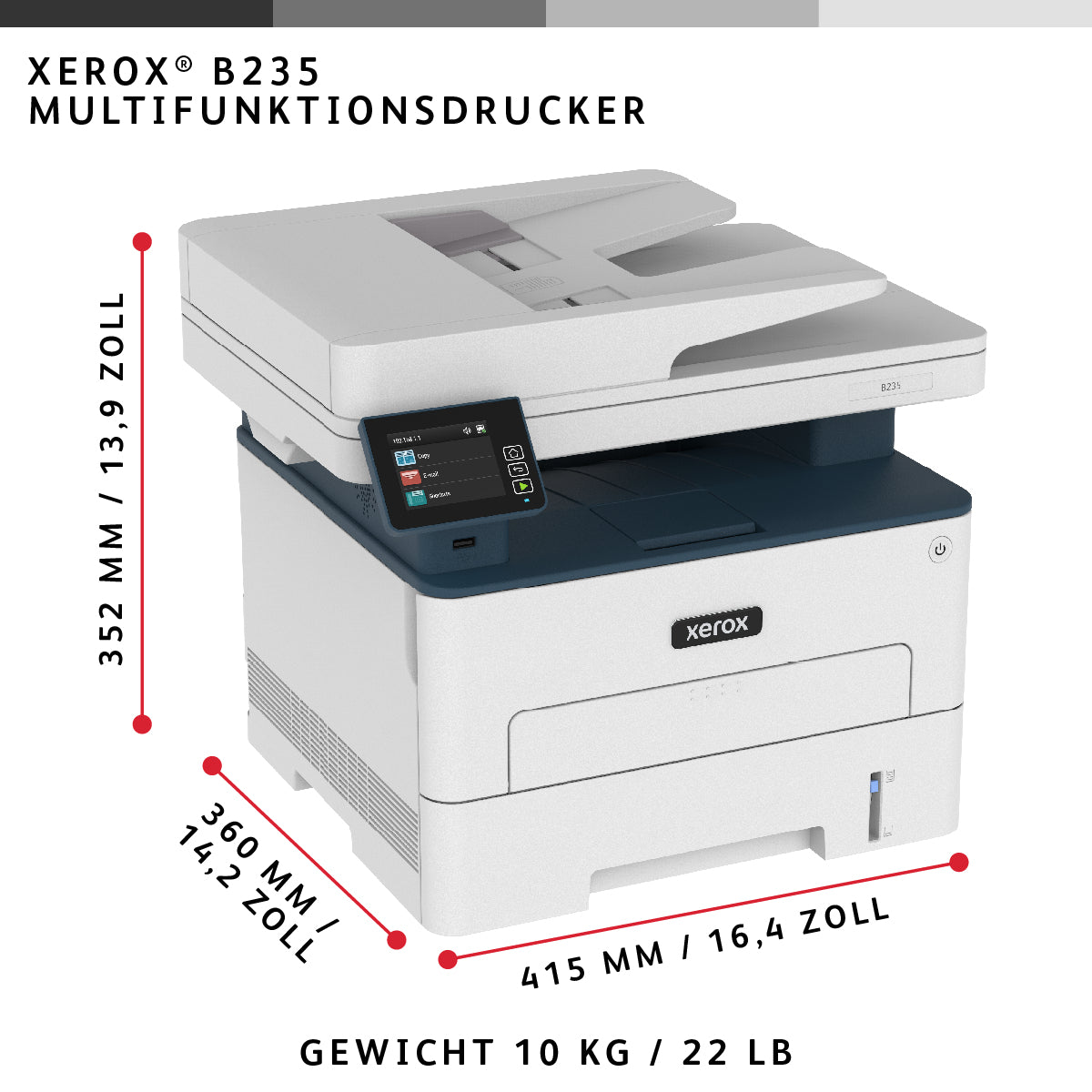 Xerox B235 – SW Laser-Multifunktionsdrucker, A4, 4-in-1, Duplex, ADF, WLAN/LAN, AirPrint, Mopria