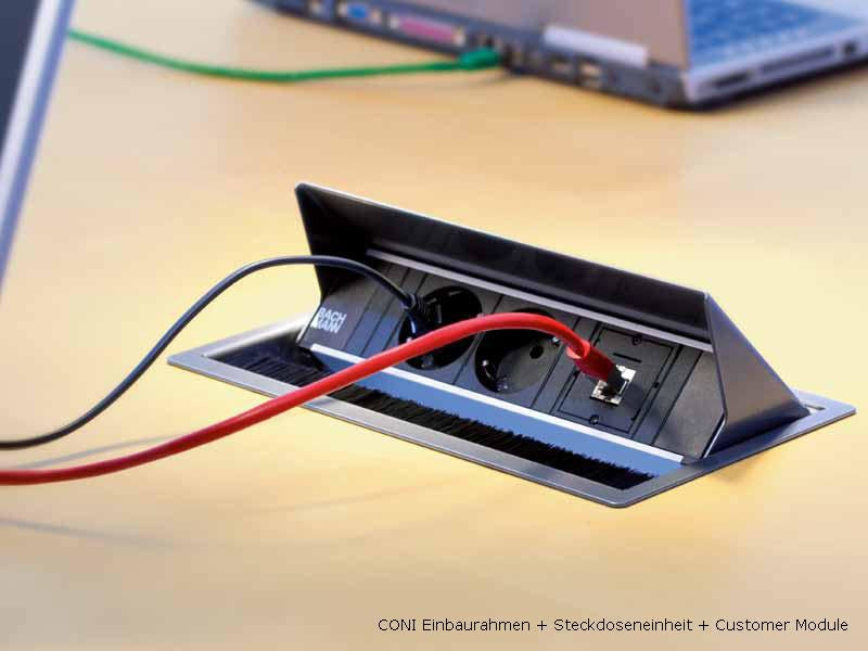 Bachmann CONI Einbausteckdosenleiste, Einbau, 387×151×59 mm – silberfarben