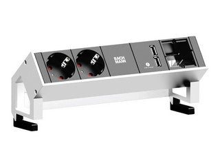 Bachmann DESK2 Steckdosenleiste – 2×T13, USB‑A 2×, Wieland GST18 Eingang, 0,2 m, Erhöhter Berührungsschutz, Weiss