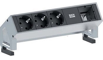 Bachmann DESK2 Steckdosenleiste, 3×T13 + 1×Modul, 0,2 m, Aluminiumgehäuse mit Haltewinkel, Berührungsschutz –