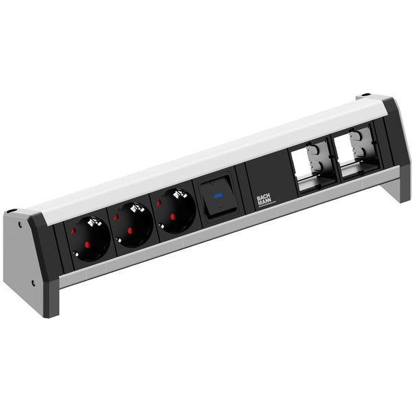 Bachmann DESK Steckdoseneinheit – 3×Schuko (Typ E/F), 1×Schalter, GST18, Tisch/Einbau