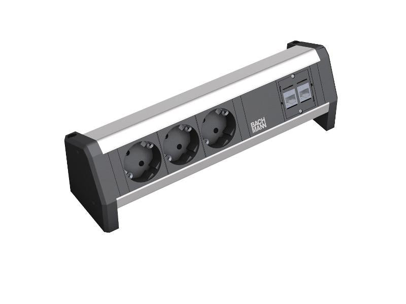 Bachmann DESK 1 – Tischsteckdosenleiste, 3× Schuko (Typ F), 2× CAT5e RJ45, GST18-Buchse, 16 A, 230 V