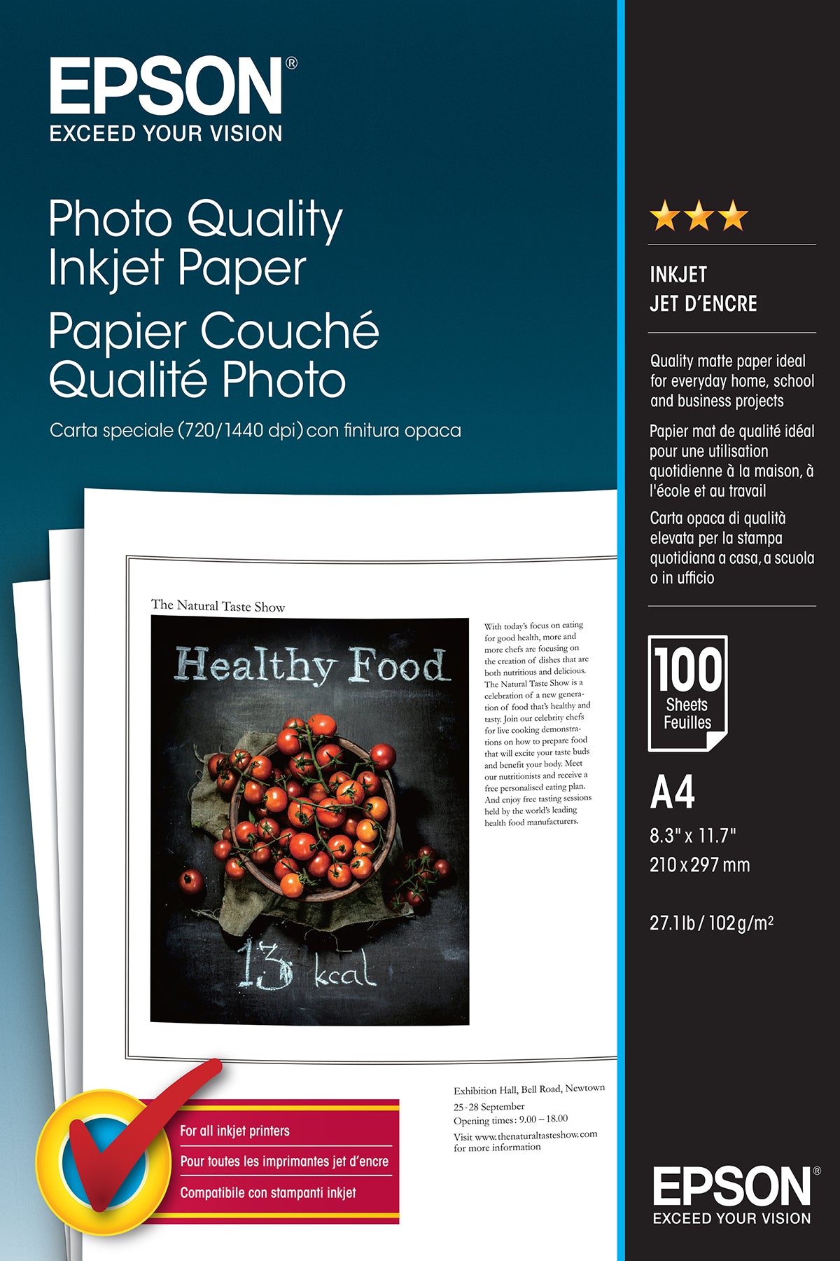 Epson Fotopapier – matt, A4, 102 g/m², 100 Blatt, für Tintenstrahldrucker