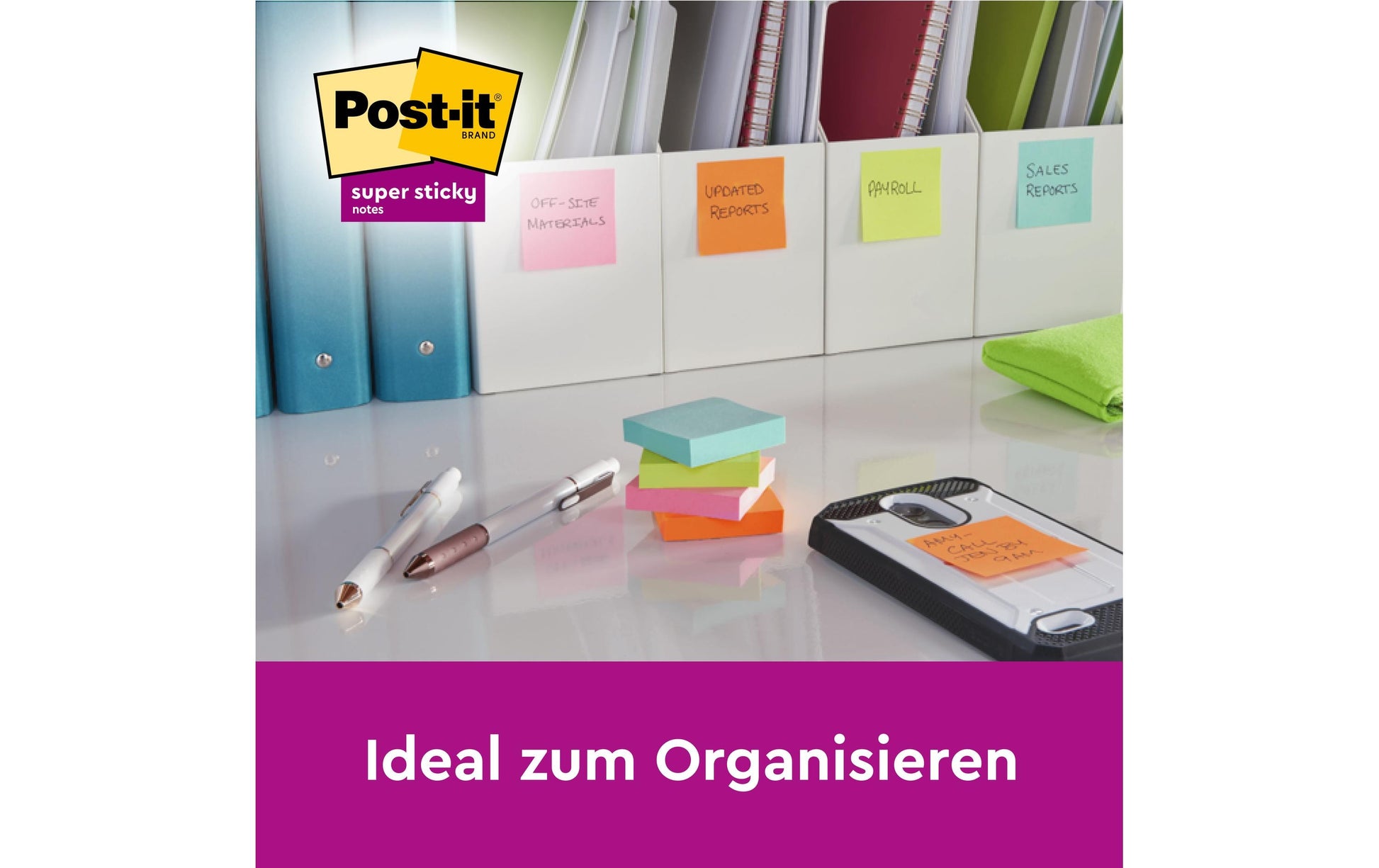 3M Post-it Z-Notes Haftnotizen – 76 × 76 mm – sortiert, Super Sticky, Z-Faltung, 100 Blatt/Block, 24er-Pack