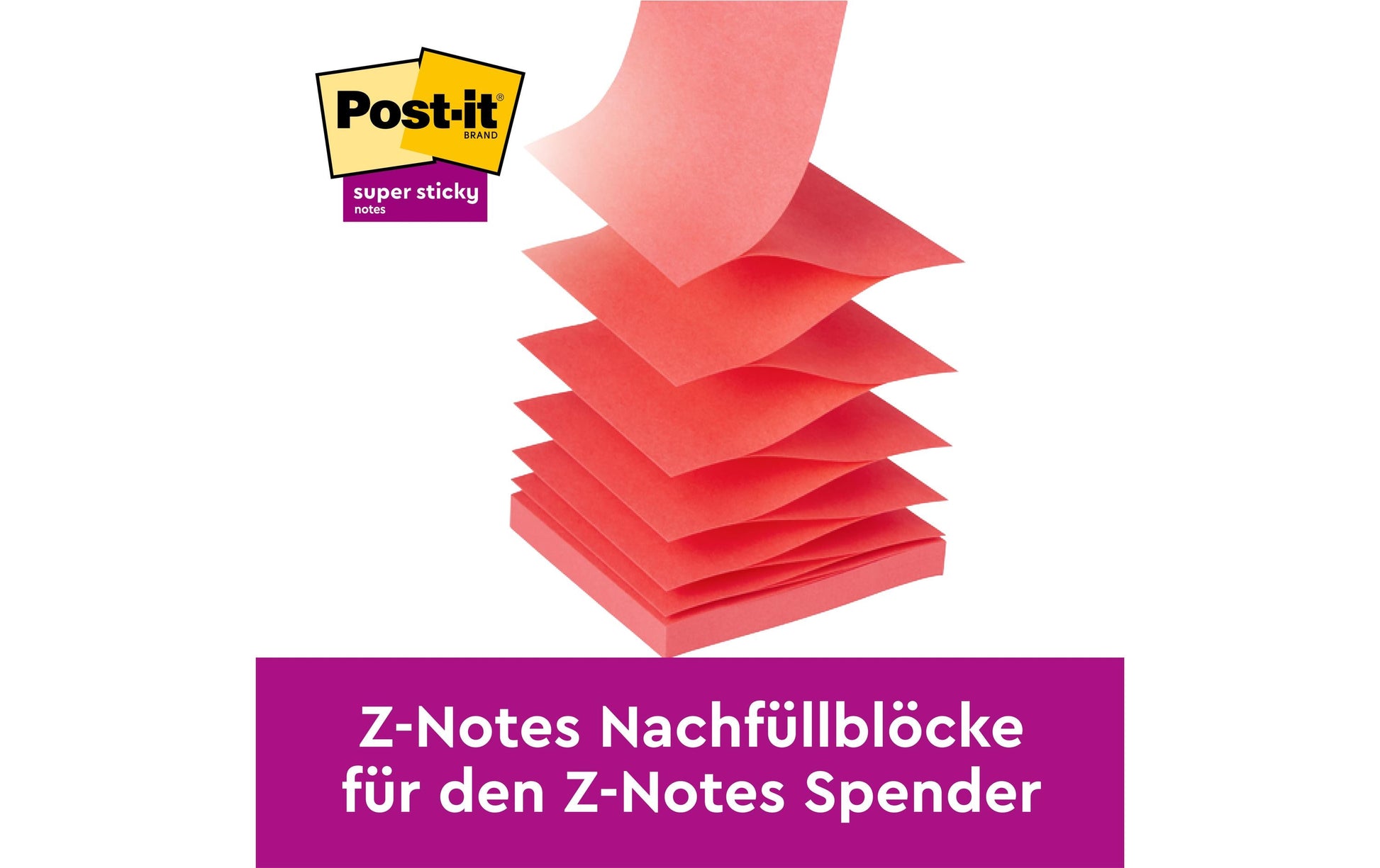 3M Post-it Z-Notes Haftnotizen – 76 × 76 mm – sortiert, Super Sticky, Z-Faltung, 100 Blatt/Block, 24er-Pack