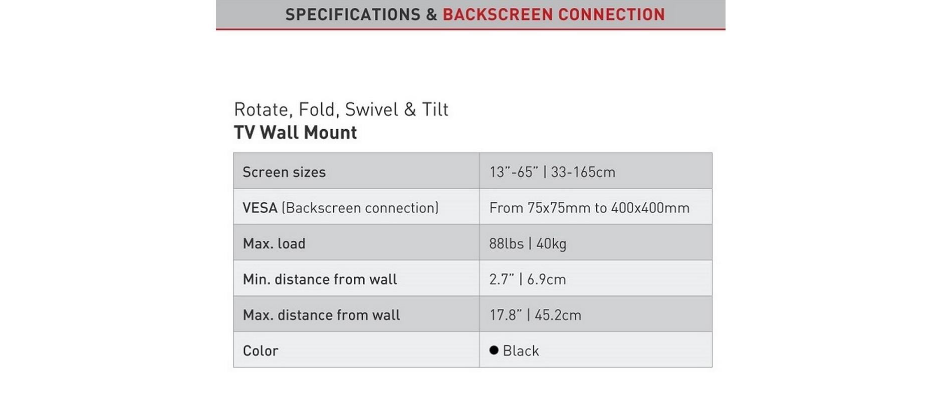 Barkan Mounting Systems Barkan Wandhalterung – Vollbeweglich – 13–65" – VESA 75×75–400×400 – bis 40 kg – WH 343-SW