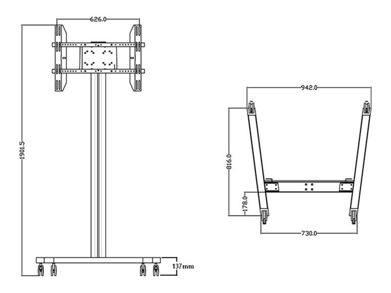 Multibrackets 180 S – Displayständer, fix, höhenverstellbar, für 44", VESA 75×75, bis 50 kg, schwarz