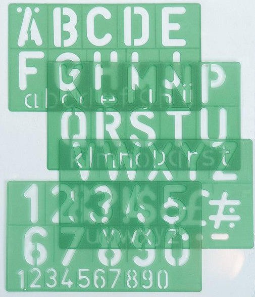 Linex Professionelle Schriftschablone – Zeichenhöhe 50 mm, 250 × 140 mm, Kunststoff, Grün