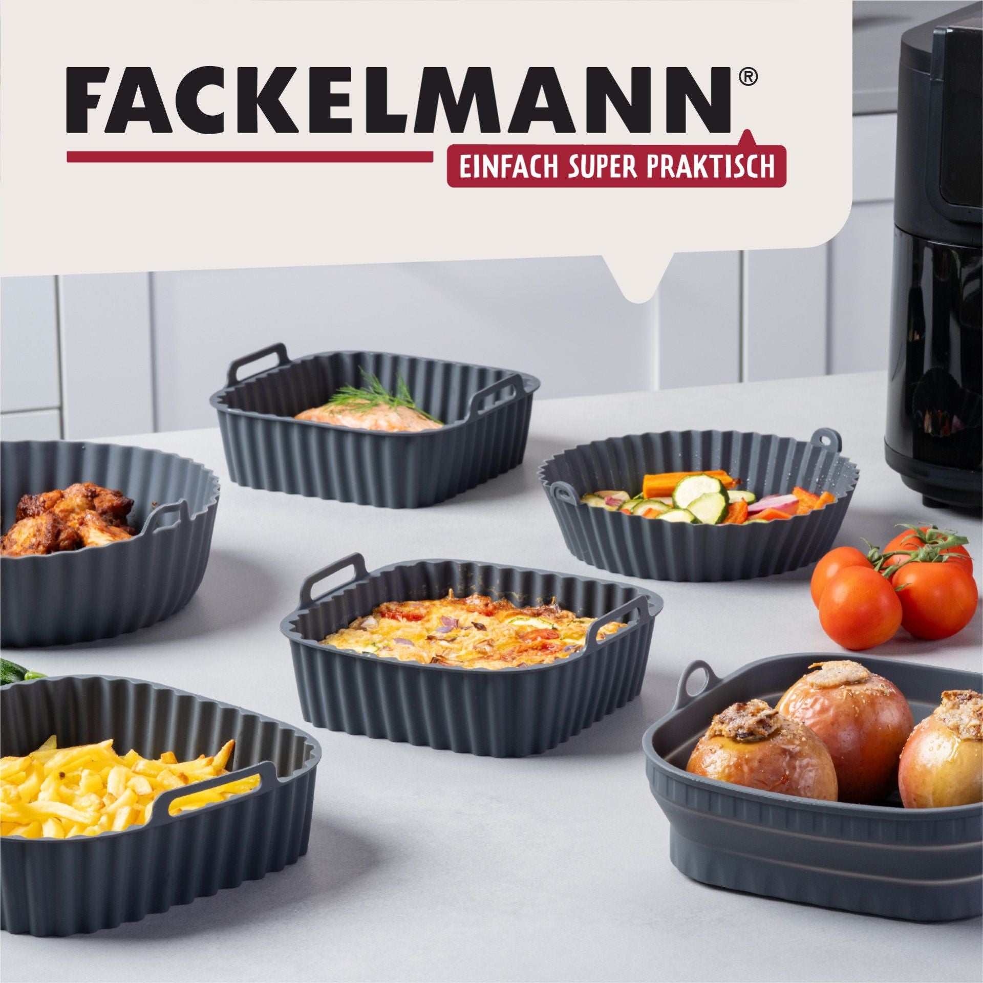 Fackelmann Silikonform für Heissluftfritteusen – 15 × 15 × 5 cm, Silikon, Grau