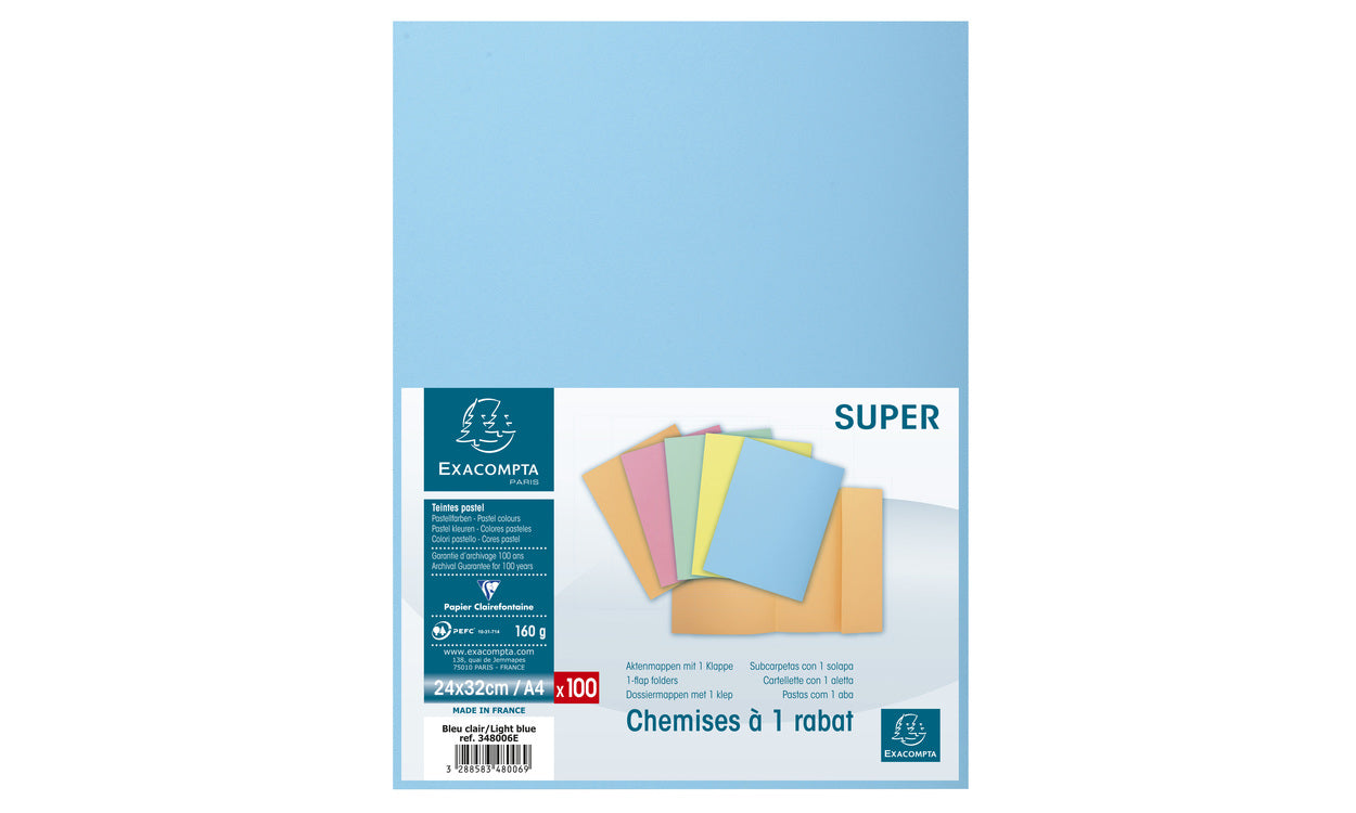 Exacompta Einlagemappe Super 160 A4 – Karton, Blau, 100 Stk.