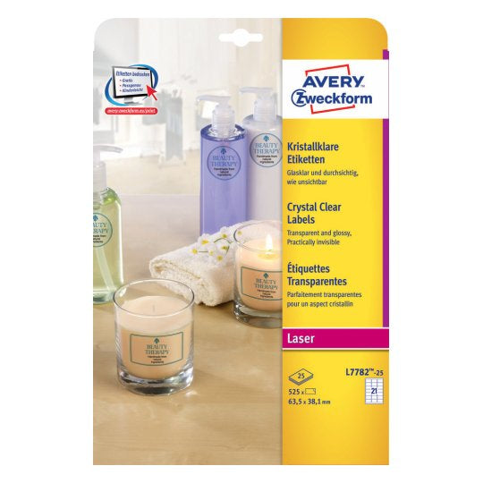 Avery Folienetiketten, 63,5 mm × 38,1 mm, transparent, Folie, permanent