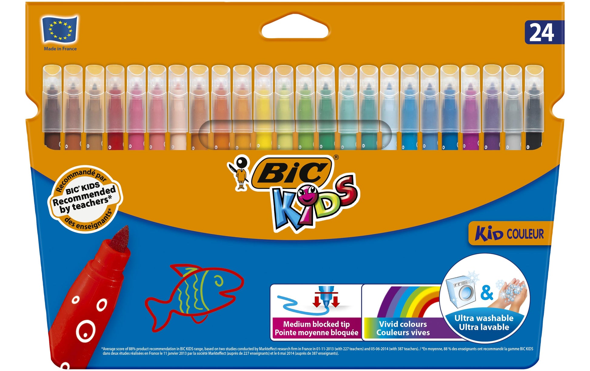 BIC Filzstifte – Rundspitze, 0,8 mm, einfach abwaschbar, 24 Farben