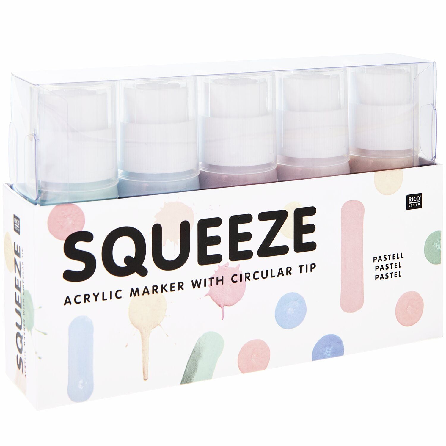 Rico Design Squeeze Marker – Acrylfarbe, Pastell – 5 Farben (5×60 ml, 300 ml)