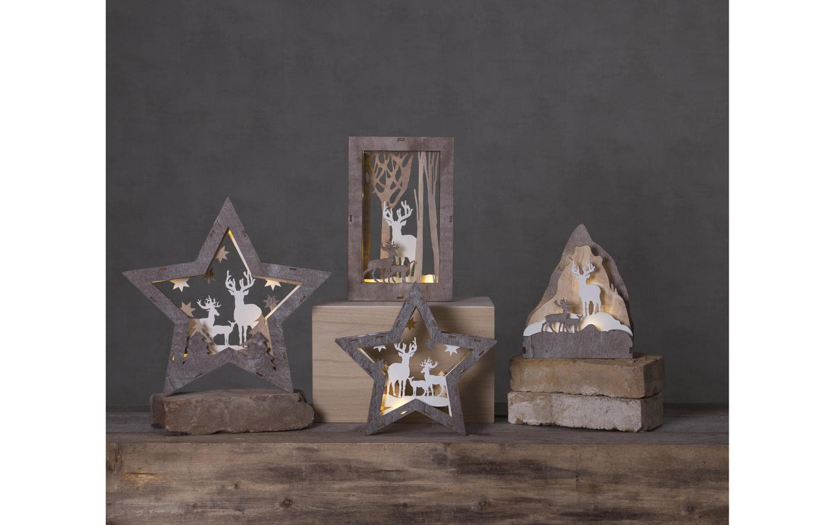 Star Trading Dekorationsfigur Fauna – 34 × 6 × 32 cm, 0,3 W, Warmweiss, Braun/Holz, Batteriebetrieb