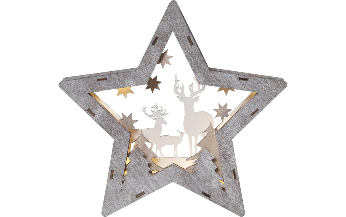 Star Trading Leichte Dekorationsfigur – 25 × 24 × 6 cm – Holz, Braun, 10 LEDs, batteriebetrieben
