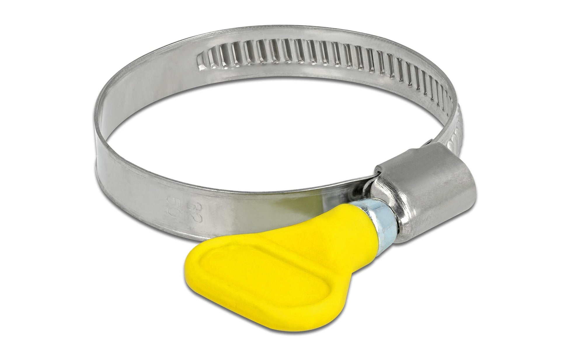 DeLOCK Schmetterlingsklemme – Ø 32–50 mm, Breite 9 mm, Kunststoff/Edelstahl, Gelb, 5 Stk.