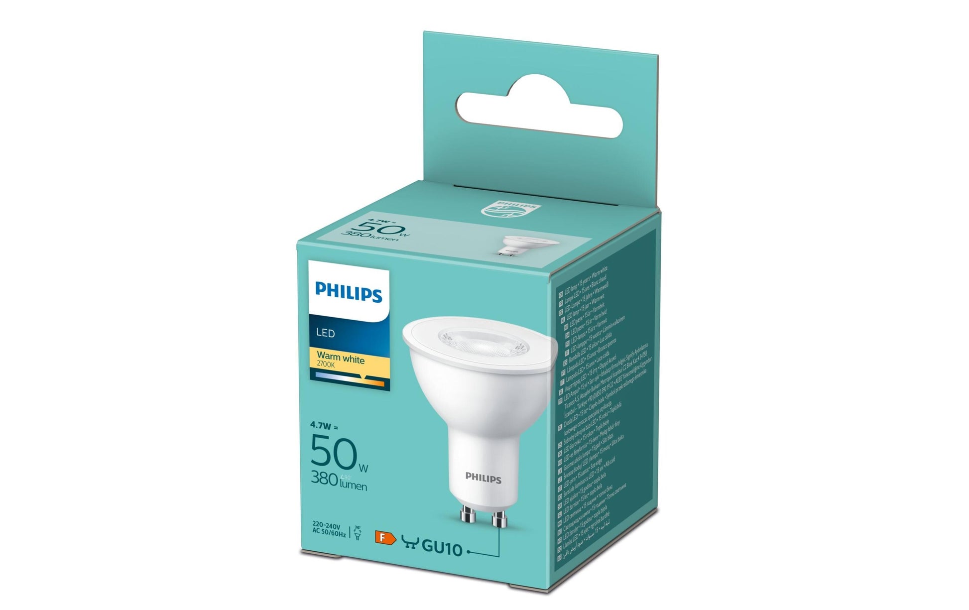 Philips by Signify Philips LED-Reflektor GU10 – Warmweiss 2700 K, 380 lm, 4,7 W, 36° – 1 Stk., Transparent